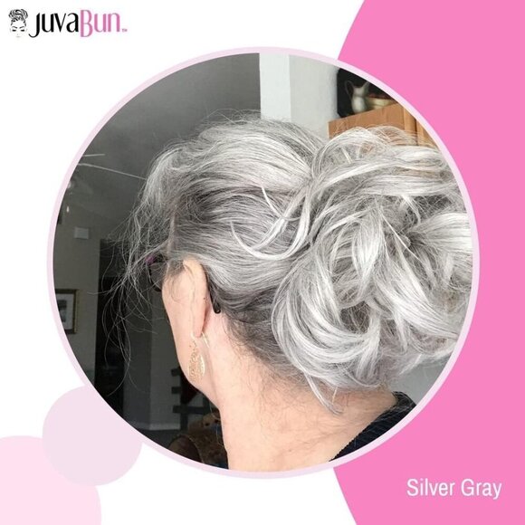 Messy Bun Hair Piece Synthetic Silver Gray Washable & Travel Size for Women & Me main image 5